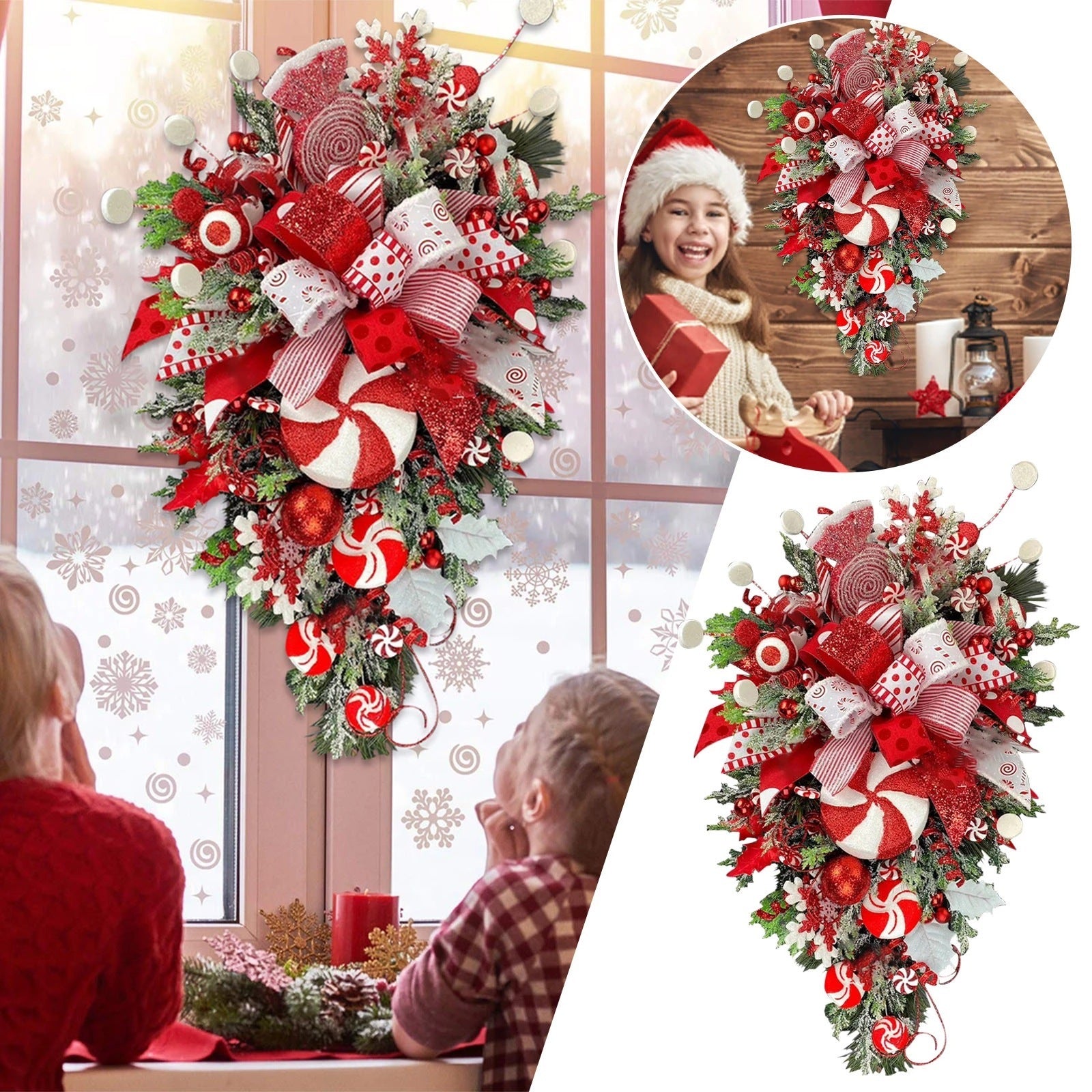 Elegant 24″ Pre‐lit Teardrop Stairway Swag & Wreath