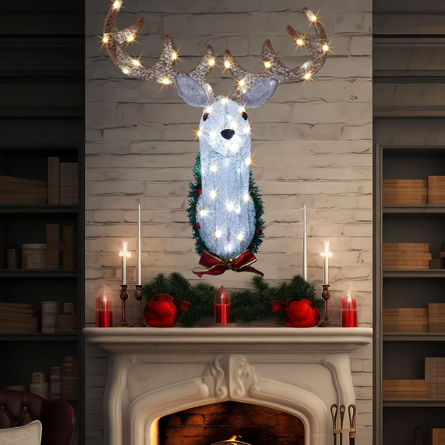 Hourleey Lighted Christmas Wall Decoration Reindeer Head