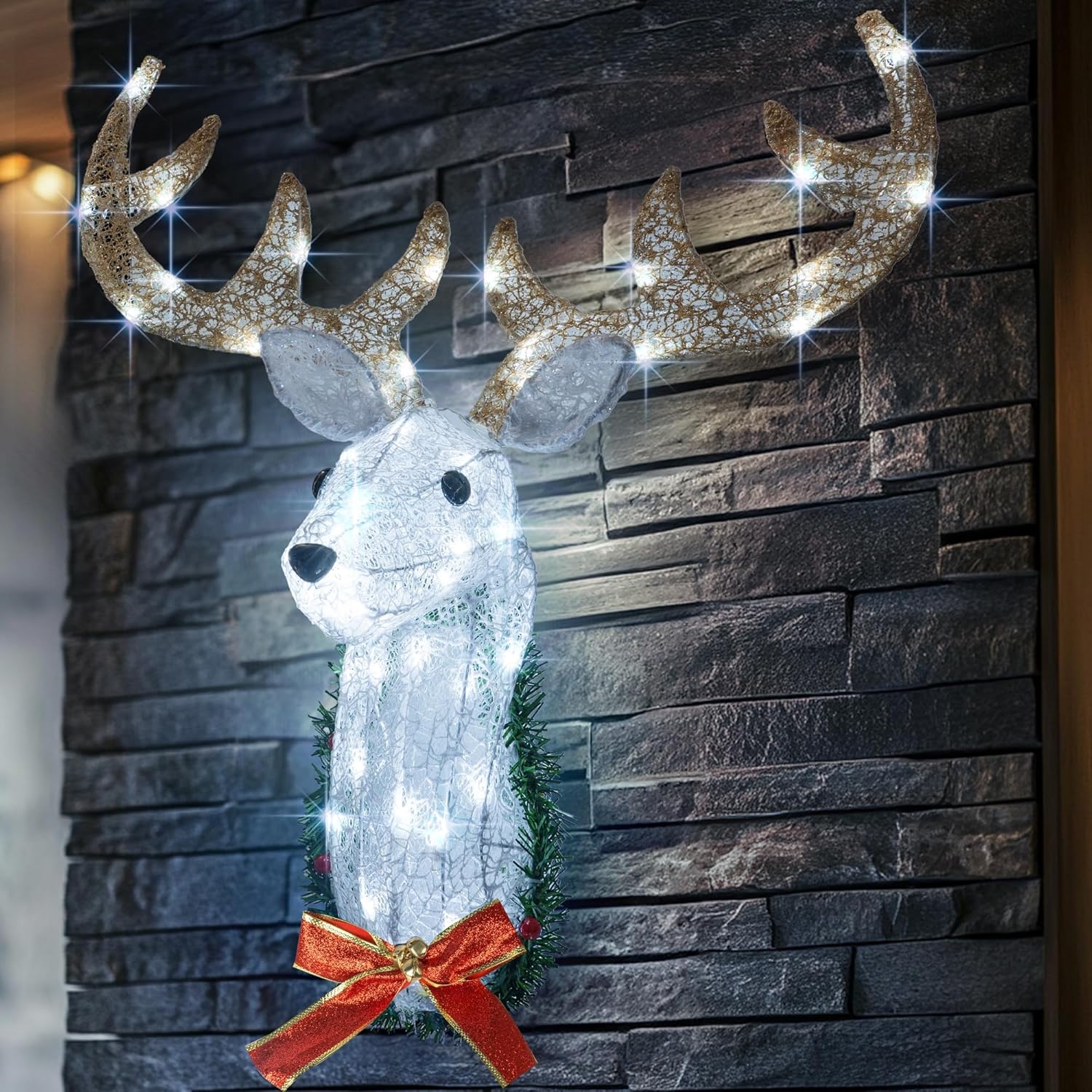 Hourleey Lighted Christmas Wall Decoration Reindeer Head