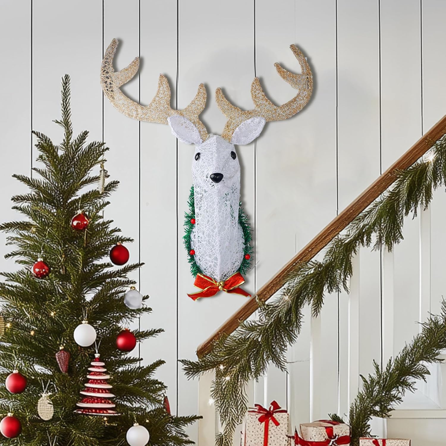 Hourleey Lighted Christmas Wall Decoration Reindeer Head