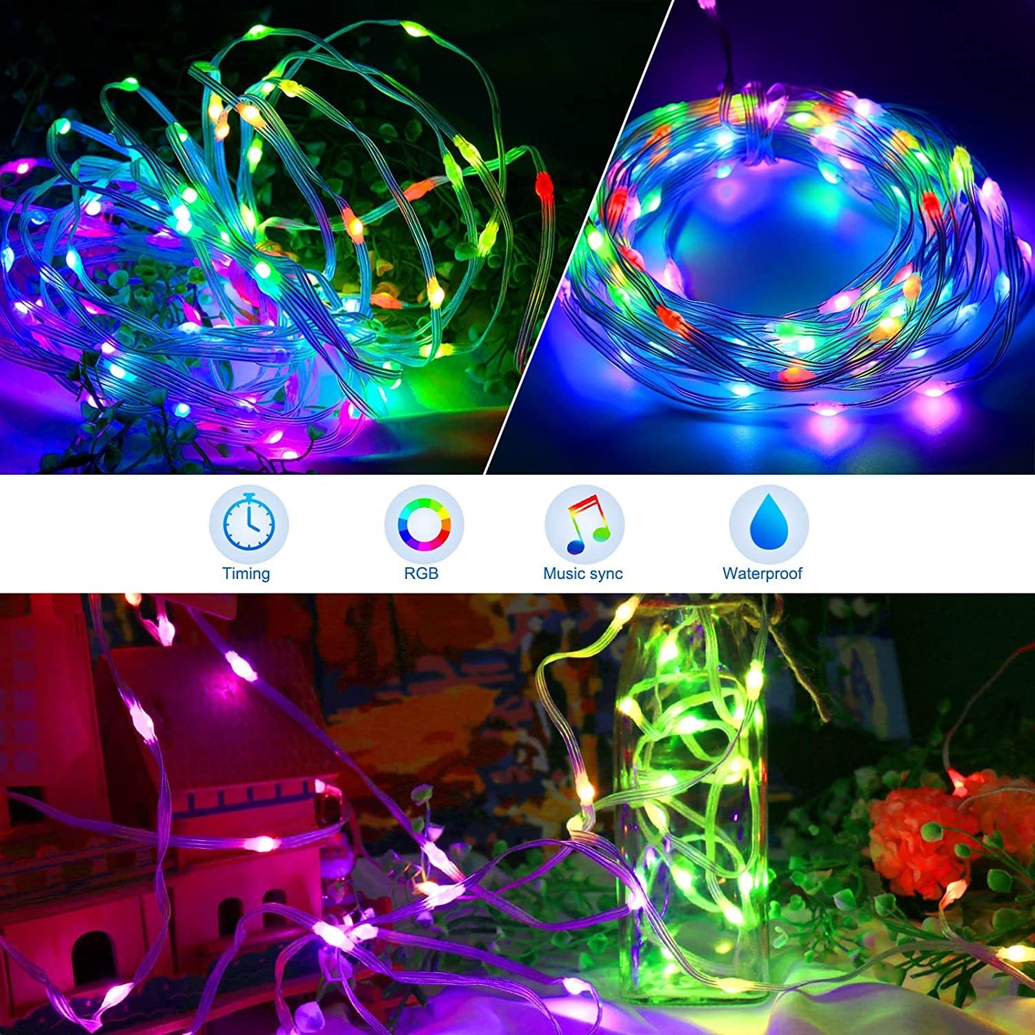 RGB LED Rope Lights Outdoor – 200 LEDs Fairy String Lights